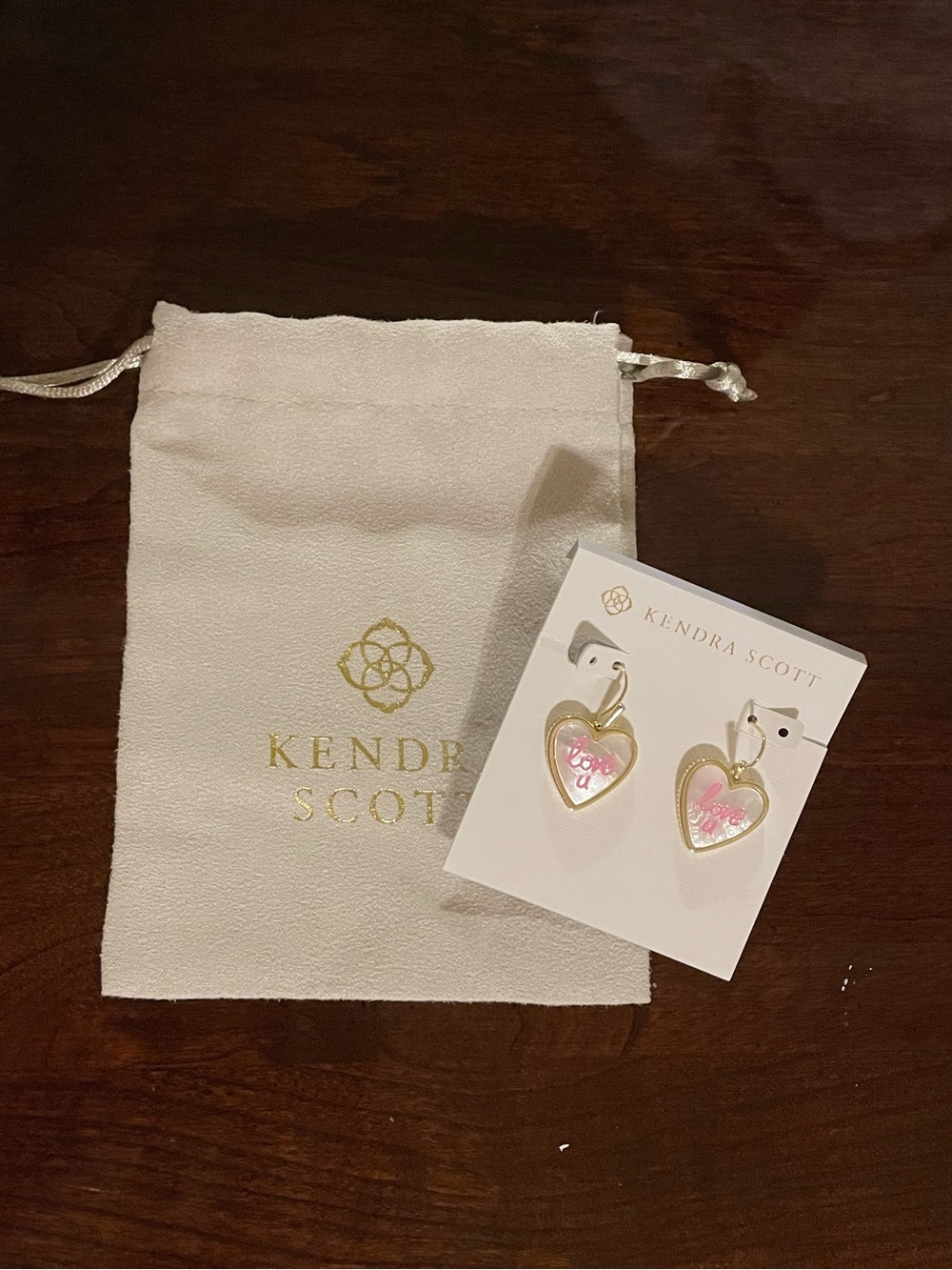 Kendra Scott Love U Heart Gold Drop Earrings in Ivory and Pink